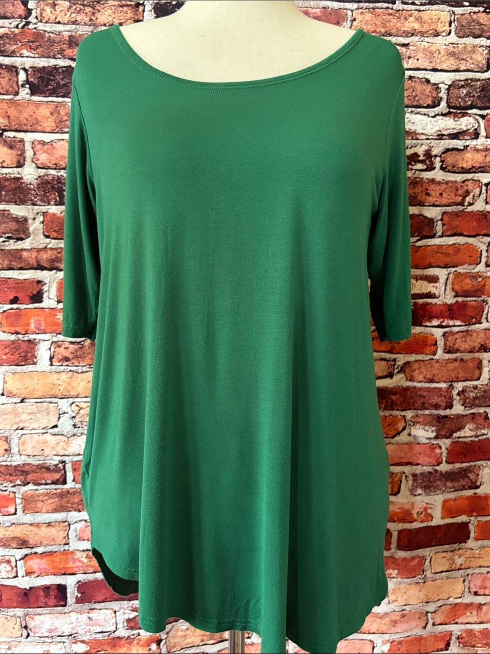 Yala Emerald Bamboo Viscose Jersey Green Scoop Neck Tunic Size Large
